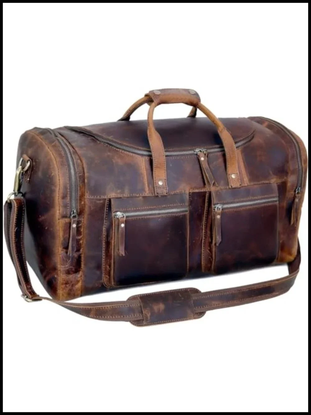 Vintage Style Leather Duffel Bag, Handmade, Full Grain Cowhide, Travel Gym